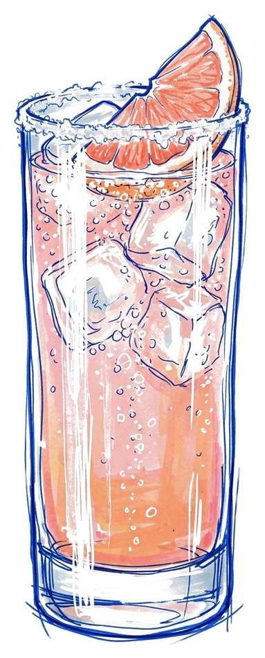 Ilustración de La Paloma Perfecta en vaso alto con toronja